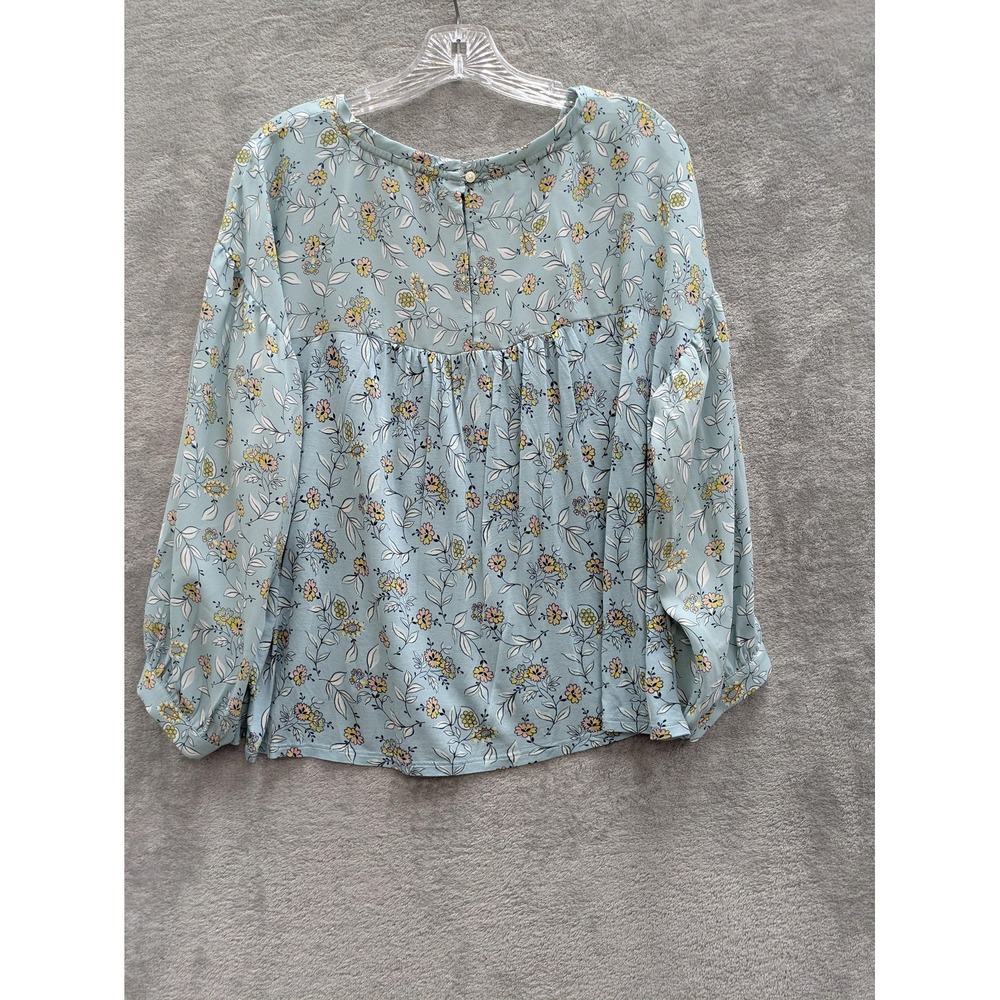 LOFT Blouse Womens Large Blue Floral Balloon Sleeve Round Neck Woven Top - Picture 6 of 7